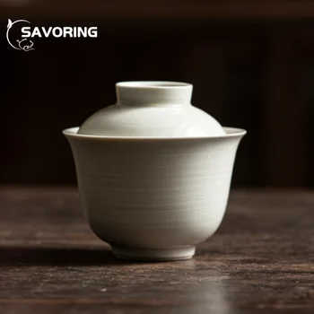 Керамическая Чайная супница с глазурью из растительного пепла в стиле ретро, Порошковая Грунтовка ручной работы, Чаша для приготовления китайского чая, Посуда Gaiwan, Подарки для чайной церемонии