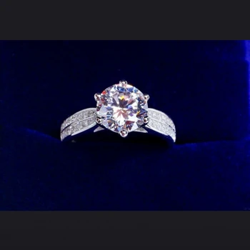 Классическое серебро 925 пробы, круглые 3-каратные кольца с имитацией бриллианта, Обручальные кольца на палец для женщин, изысканные ювелирные изделия