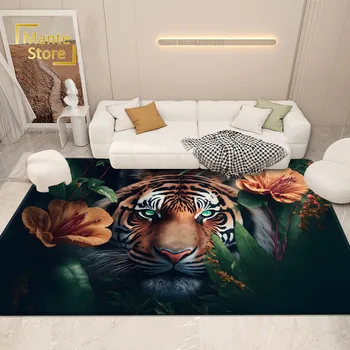 Ковер джунглей с тигром, коврик с животным рисунком, коврик для гостиной, большие мягкие бархатные коврики для спальни, нескользящий ковер