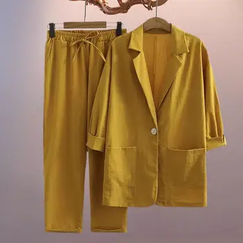 Комплект брюк с планкой спереди, стильное женское пальто, комплект широких брюк для шикарного весенне-осеннего повседневного наряда, дизайн с лацканами, одноместный