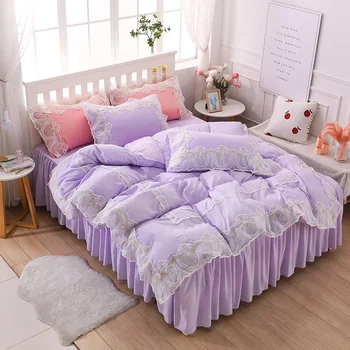 Комплекты постельного белья Purple Princess В корейском стиле, модный пододеяльник, Однотонное постельное белье, наволочка, простыня 2,0 м для девочек Kawaii