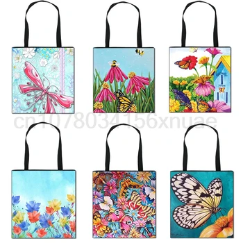 Красивая картина с бабочкой / цветочным принтом, сумка-тоут, портативная женская сумка, повседневная сумка для путешествий, женские сумки для покупок, подарок