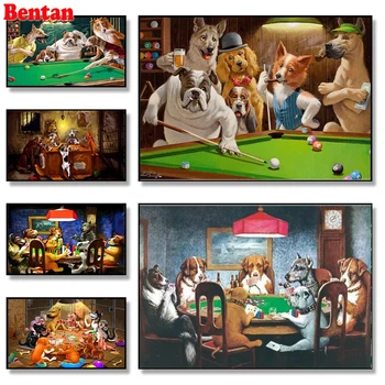 Краска с алмазной вышивкой Забавное животное Собака Играет в покер Играет в бильярд Алмазная роспись Полное квадратное изображение из горного хрусталя