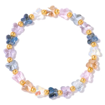 Красочный браслет с кристаллами-бабочками и бисером Для женщин, бусины золотого цвета, Эластичный браслет, Рейки, Модные украшения, подарок