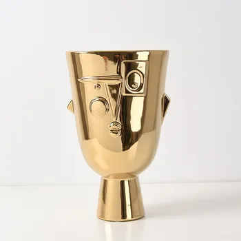 Креативная Абстрактная Ваза с Человеческим лицом, Керамическая Золотая Тарелка, Жардиньерка, Белая Декоративная Цветочная ваза, Художественный Декоративный держатель