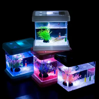 Креативное Красочное Световое ведро с изменяющимся цветом, Пластиковый Аквариум для рыб, Съемный Настольный Ящик для ландшафтного дизайна, Мини-Аквариум DIY