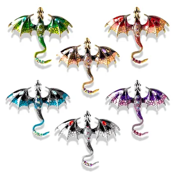 Креативные броши с эмалевым драконом для женщин и мужчин, модные вечерние броши с изображением летающей легенды со стразами и животными, булавки для лацканов одежды, подарки