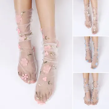 Милые кружевные носки с цветочным рисунком, женские тюлевые крутые носки, летние прозрачные носки из тонкой сетки, модные дышащие носки для девочек носки женские