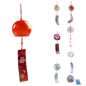 Мини-японский ветряной колокольчик, японские ветряные колокольчики, стеклянные украшения ручной работы из фурина, декор для дома, спа-офиса, узор в виде цветущей сакуры