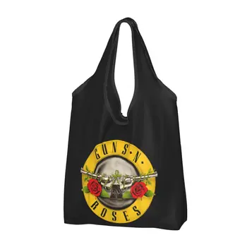 Многоразовая продуктовая сумка Guns N Roses Bullet, складная, стираемая в машине, тяжелая металлическая сумка для покупок, большая эко-сумка для хранения, прикрепленный чехол