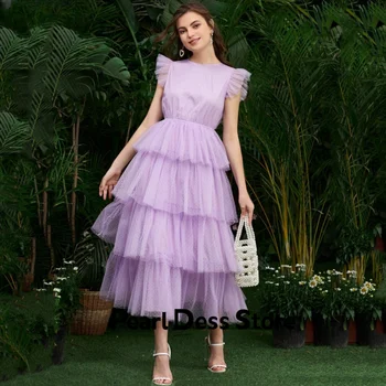 Многослойное бальное платье из тюля с высоким воротником, милое фиолетовое вечернее платье для вечеринки по случаю дня рождения 2023 Vesidos De Noche