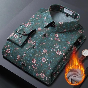 Мода 2023 зима новое прибытие мужская повседневная цветочный узор мужская рубашка флис толстый теплый высокое качество мужской рубашки размер М-4XL