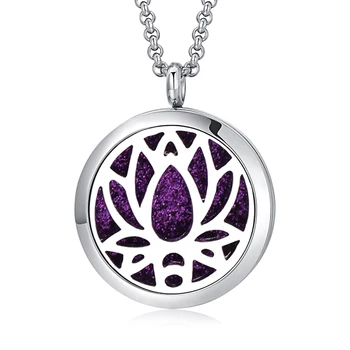 Модное новое ожерелье с ароматическим диффузором, дизайн Lotus, подвеска из нержавеющей стали, духи, медальоны, ожерелье для ароматерапии с эфирными маслами