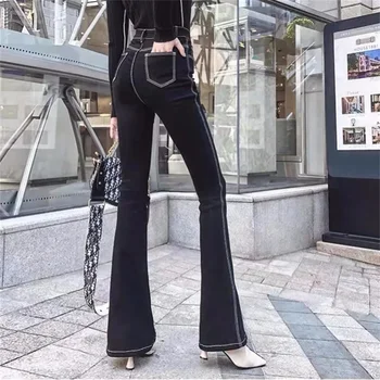 Модные джинсы Micro-Bold, женские весенне-осенние Новые узкие брюки с высокой талией, женские джинсы, эластичные черные расклешенные джинсовые брюки