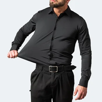 Мужская рубашка Против морщин, Простая Деловая Тонкая Рубашка С Длинным рукавом, Однотонная Сорочка Большого Размера Homme