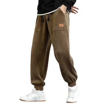 Мужские осенне-зимние однотонные брюки из утолщенного вельвета с множеством карманов и шаровары, спортивная одежда для активного отдыха