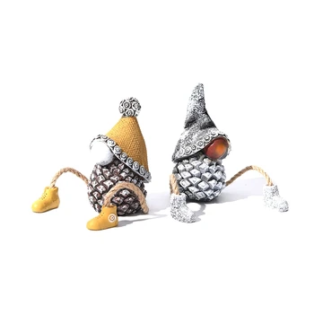 Набор из 2-х декоративных фигурок гномов из сосновых шишек Уникальная мини-статуэтка куклы без лица из смолы