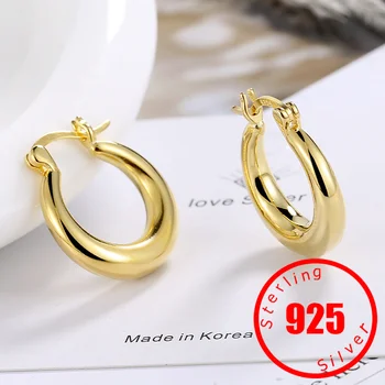 Настоящее серебро 925 Пробы, модные минималистичные круглые серьги-кольца с гладкой поверхностью для женщин, ювелирные изделия для свадебной вечеринки
