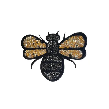 Нашивки с вышивкой пчелы из черного золота для одежды, декор стразами, нашивки с милыми животными, аппликации, наклейка на одежду, футболку