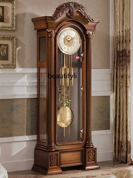 Немецкий механизм Hermle, европейские напольные часы, Механические часы для гостиной, классический медный колокольчик с резьбой из цельного дерева