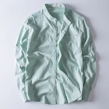 Новая мужская хлопчатобумажная льняная рубашка в китайском стиле, повседневная рубашка с воротником-стойкой и длинным рукавом, имитация конопли, приталенный крой, однотонные топы