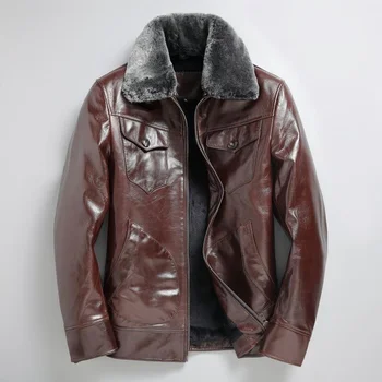 новинка, бесплатная доставка, брендовая зимняя мужская козья шкура 2023 года, толстая теплая кожаная куртка, мужское пальто из натуральной кожи. повседневная верхняя одежда