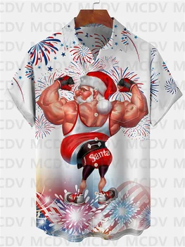 Новогодняя Гавайская рубашка для мужчин, Рождественский рок, Рождественская пляжная одежда, повседневная одежда с принтом гитары Санта-Клауса, пуговицы для мужчин, одежда