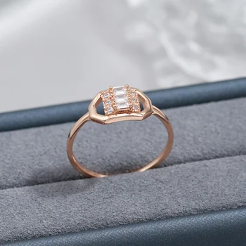 Новое простое и элегантное женское кольцо Gulkina из розового золота 585 пробы, квадратное, полое, инкрустированное натуральным цирконием, Женские повседневные подарки, роскошные ювелирные изделия