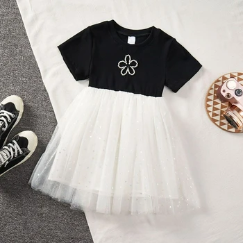 Новые летние платья для девочек 2023 года, детская юбка принцессы с жемчугом и цветами, Корейские детские платья, повседневная одежда для маленьких девочек, Vestidos