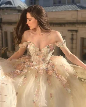 Новый 3D цветочные свадебные платья сад листьев кружева цветочные вечерние случаю вышитое платье с открытой спиной длинные тюль навес