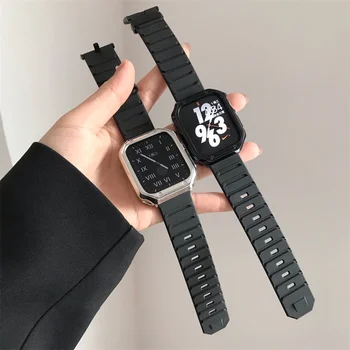 Новый дизайн Спортивного Ремешка + Чехол Для Apple Watch Series 7 6 SE 5 4 3 Мягкий Силиконовый ремешок-браслет Для iwatch 41 45 мм 42 мм 44 мм