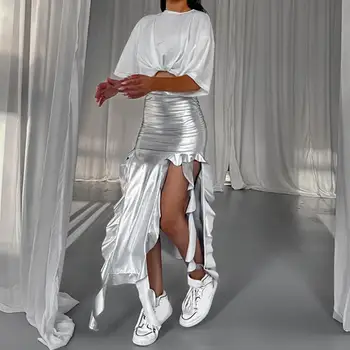 Облегающая длинная юбка с высокой талией для женщин 2023, повседневные вечерние макси-юбки Faldas Ajustadas с кисточками и разрезом сбоку, женские