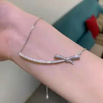 Ожерелье из муассанита весом 1,7 карата для женщин Smile Princesses, сверкающее бриллиантами ожерелье с бантом из серебра 925 пробы