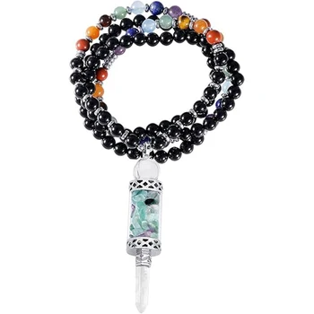 Ожерелье с шестиугольным кристаллом 7 Чакр, заостренное ожерелье для мужчин, подвеска в виде бутылки желаний с кристаллами черного обсидиана и цепочкой из бусин чакры