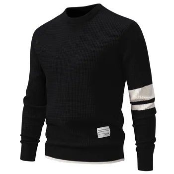 Осенний модный мужской свитер с цветным блоком, Высококачественный Зимний однотонный вязаный Повседневный Тонкий теплый пуловер с круглым вырезом, свитера M-4XL