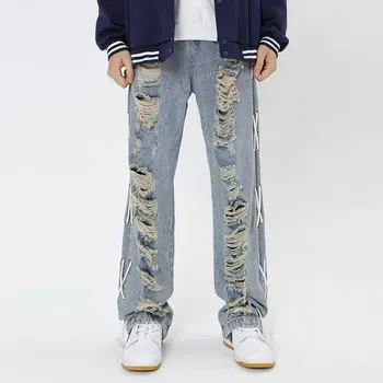 Осенний модный уличный хип-хоп, рваные, застиранные свободные джинсы, уличные модные брендовые узкие повседневные брюки для мужчин или женщин 5030