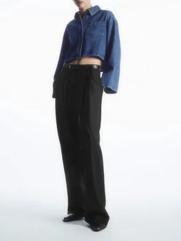 Осенняя новая женская модная европейская и американская повседневная универсальная однобортная джинсовая куртка с коротким отворотом