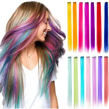 Основные моменты Наращивание волос на заколках для женщин, длинные прямые синтетические шиньоны для вечеринок, цветные наращивание волос, 1 шт.