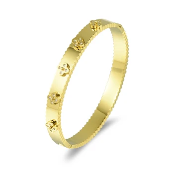 Популярный модный женский браслет из нержавеющей стали с лепестками, покрытый 18-каратным золотом