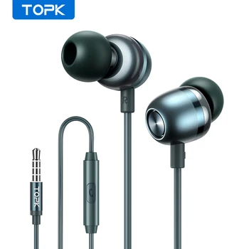 Портативные спортивные наушники TOPK F36, проводные Super Bass с микрофоном 3,5 мм, проводные наушники-вкладыши, свободные руки для Xiaomi Huawei Samsung