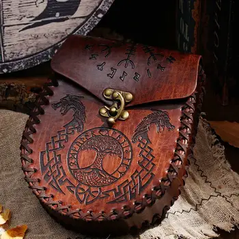 Поясная сумка с тиснением в скандинавском стиле, боковая сумка из искусственной кожи в стиле ретро средневековья, винтажная переносная поясная сумка