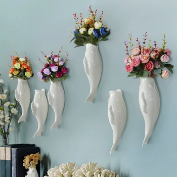 Простая современная креативная керамическая 3D ваза с золотыми рыбками для украшения стен ресторана, настенный декор комнаты