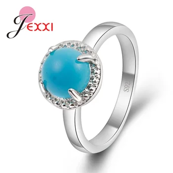 Простой круглый дизайн с синими опалами, кольца-обещания из стерлингового серебра 925 пробы для женщин, модные ювелирные изделия для свадебной вечеринки, хит продаж