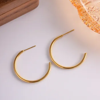 Простые гладкие серьги С-образной формы из нержавеющей стали с PVD-покрытием из 18-каратного золота, стильные украшения для женщин