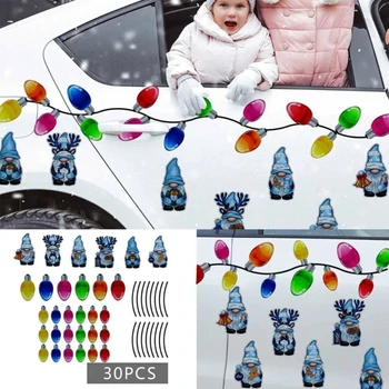 Рождественские автомобильные светоотражающие магнитные наклейки для рождественской лампочки с рисунком гнома, идеально подходящие для металлических поверхностей транспортных средств