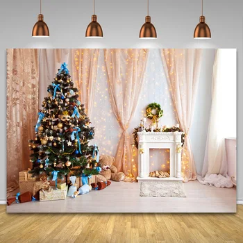 Рождественские елки Камин Фон для портретной фотографии детей Занавеска Подарочная коробка для гостиной Декоративный фон для новорожденного