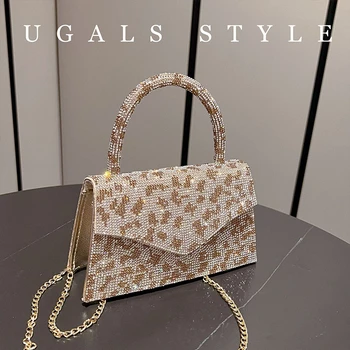 Роскошная сумочка с леопардовыми бриллиантами дизайнерских брендов 2023, женская вечерняя сумочка, Блестящие сумки через плечо со стразами, маленькая сумочка-тоут для вечеринок