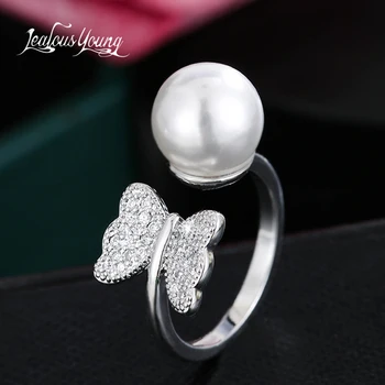 Роскошное кольцо с большим жемчугом Бабочка Элегантные Регулируемые кольца Женственность на День рождения для женщины Модный подарок для вечеринки féminité