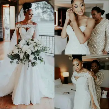 Свадебные платья Африканской Русалки 2023 Robe De Mariee Кружевные Свадебные платья с сердечками На заказ Платья невесты с длинным шлейфом