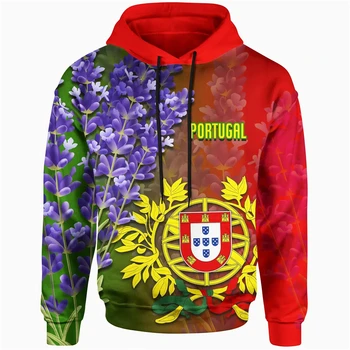 Свитшоты с изображением национального герба Португалии, Модные толстовки с 3D-принтом в виде цветка лаванды Для мужчин, одежда, Повседневные женские Пуловеры